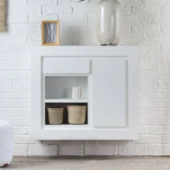 Banak Sebath Meuble d'entrée étroit suspendu laqué blanc