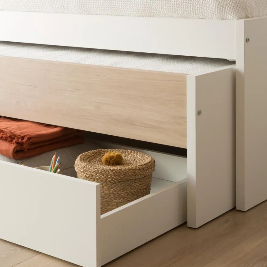 Enfant Banak Set Lit gigogne avec rangement teo avec 2 matelas chester et 2 sommiers sumer