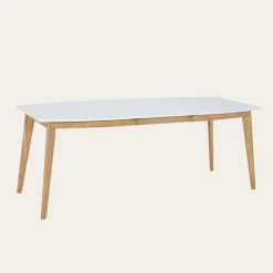 Banak Shelley Mesa de comedor extensible rectangular 150/200 de madera color blanco y natural