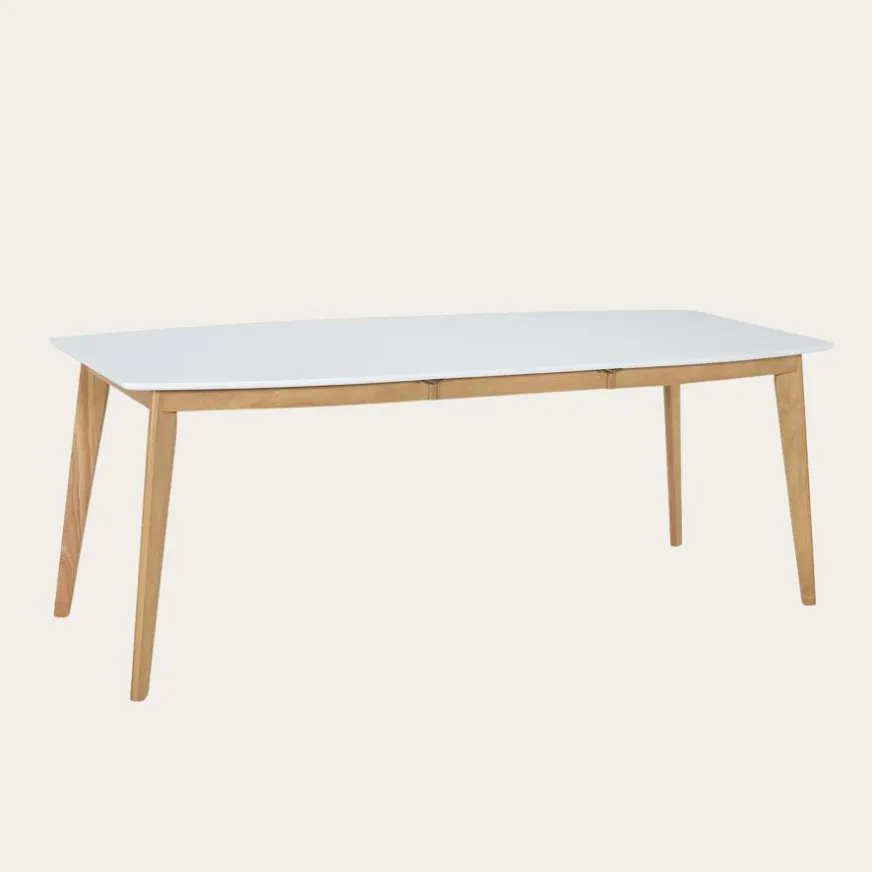 Banak Shelley Mesa de comedor extensible rectangular 150/200 de madera color blanco y natural