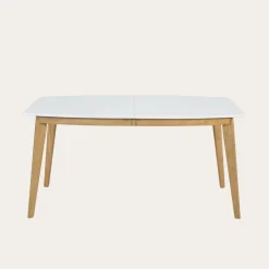 Banak Shelley Mesa de comedor extensible rectangular 150/200 de madera color blanco y natural