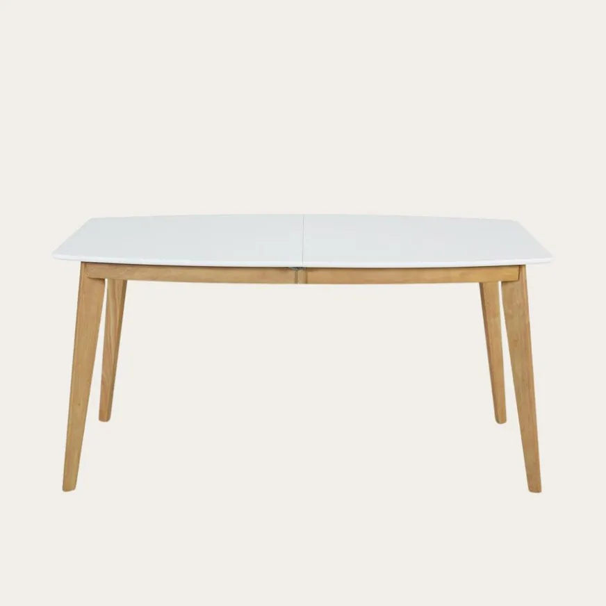 Banak Shelley Mesa de comedor extensible rectangular 150/200 de madera color blanco y natural