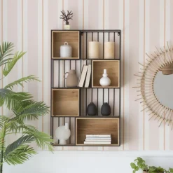 Banak Shenan étagère murale en bois et métal noir