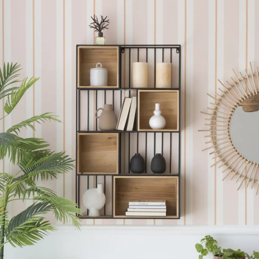 Banak Shenan étagère murale en bois et métal noir