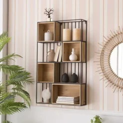 Banak Shenan étagère murale en bois et métal noir