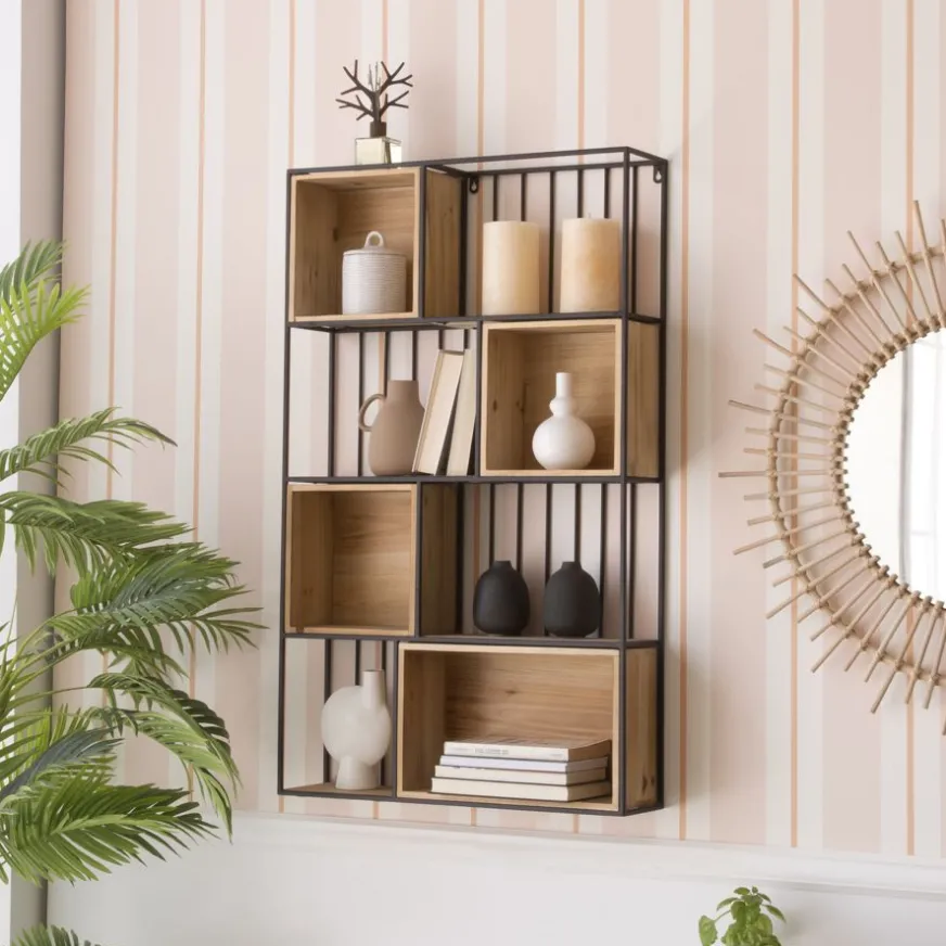 Banak Shenan étagère murale en bois et métal noir