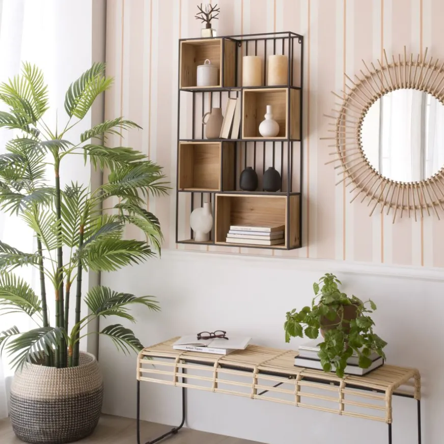 Banak Shenan étagère murale en bois et métal noir