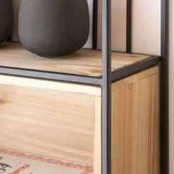 Banak Shenan étagère murale en bois et métal noir