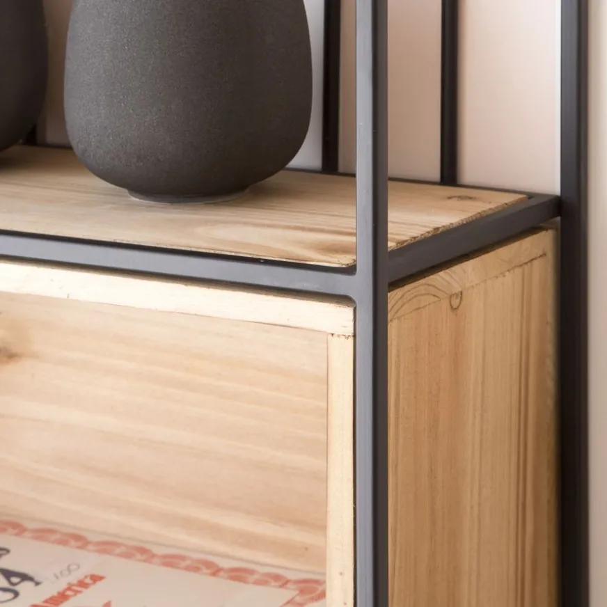 Banak Shenan étagère murale en bois et métal noir