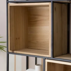 Banak Shenan étagère murale en bois et métal noir