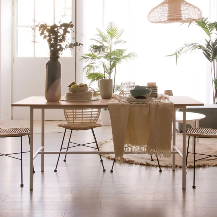 Banak Shiro Table à manger rectangulaire en bois blanc et naturel