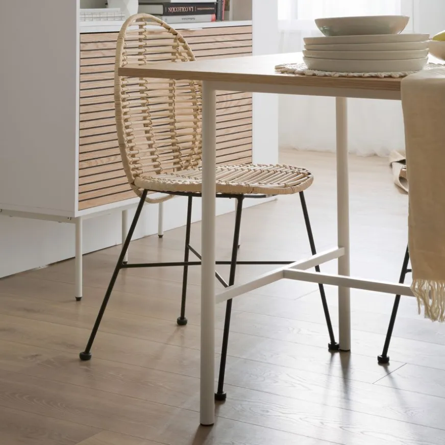 Banak Shiro Table à manger rectangulaire en bois blanc et naturel