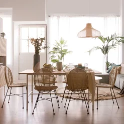 Banak Shiro Table à manger rectangulaire en bois blanc et naturel