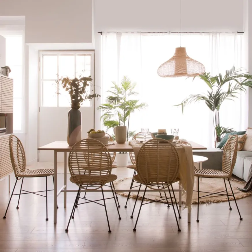 Banak Shiro Table à manger rectangulaire en bois blanc et naturel