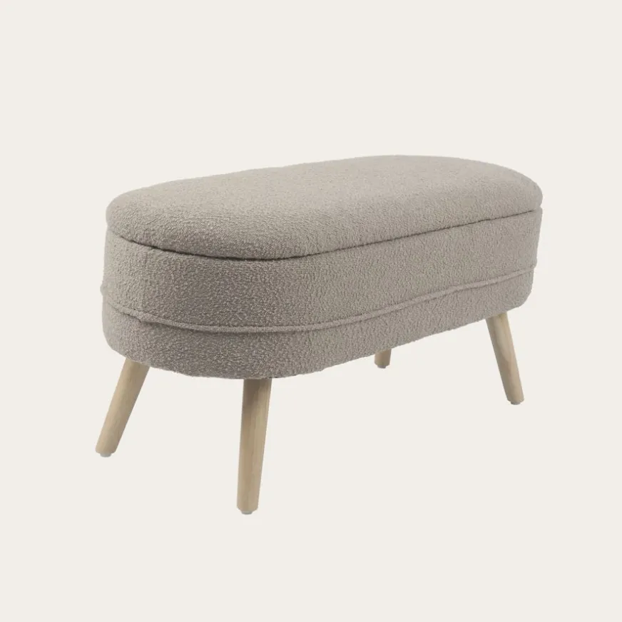 Banak Simon Banco descalzador con almacenaje tapizado en borreguito beige