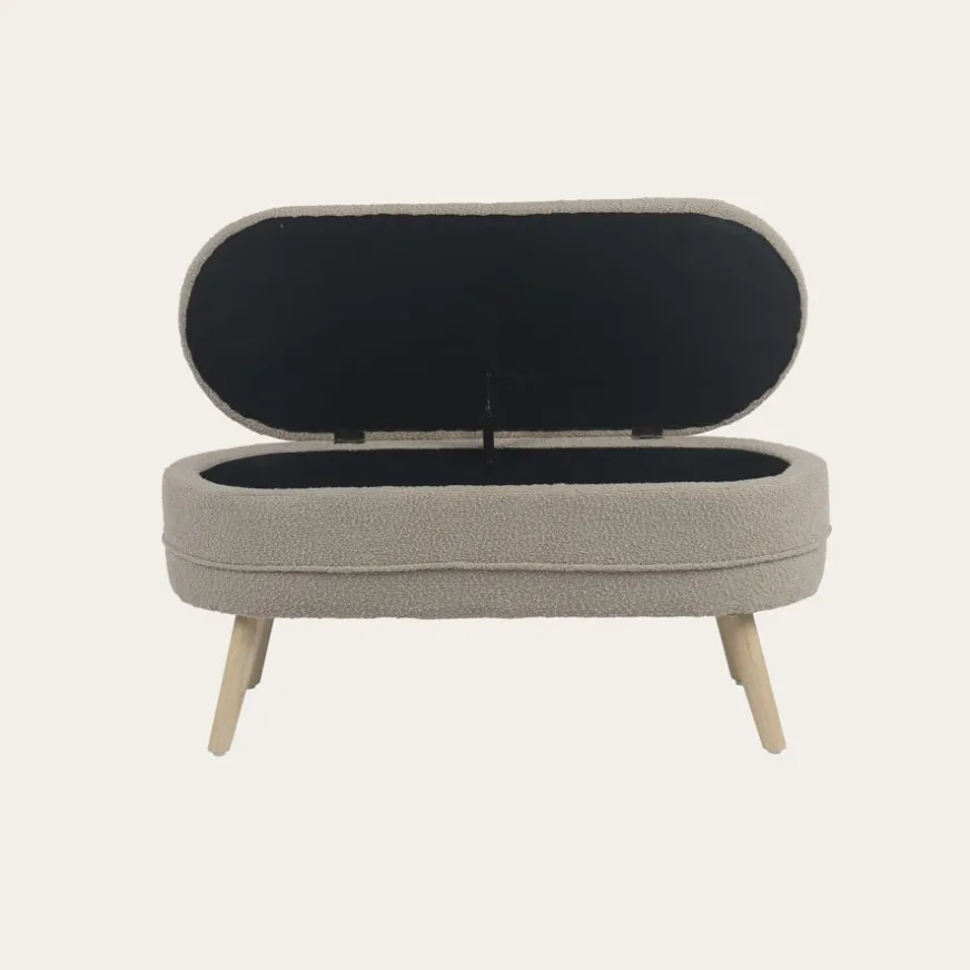 Banak Simon Banco descalzador con almacenaje tapizado en borreguito beige