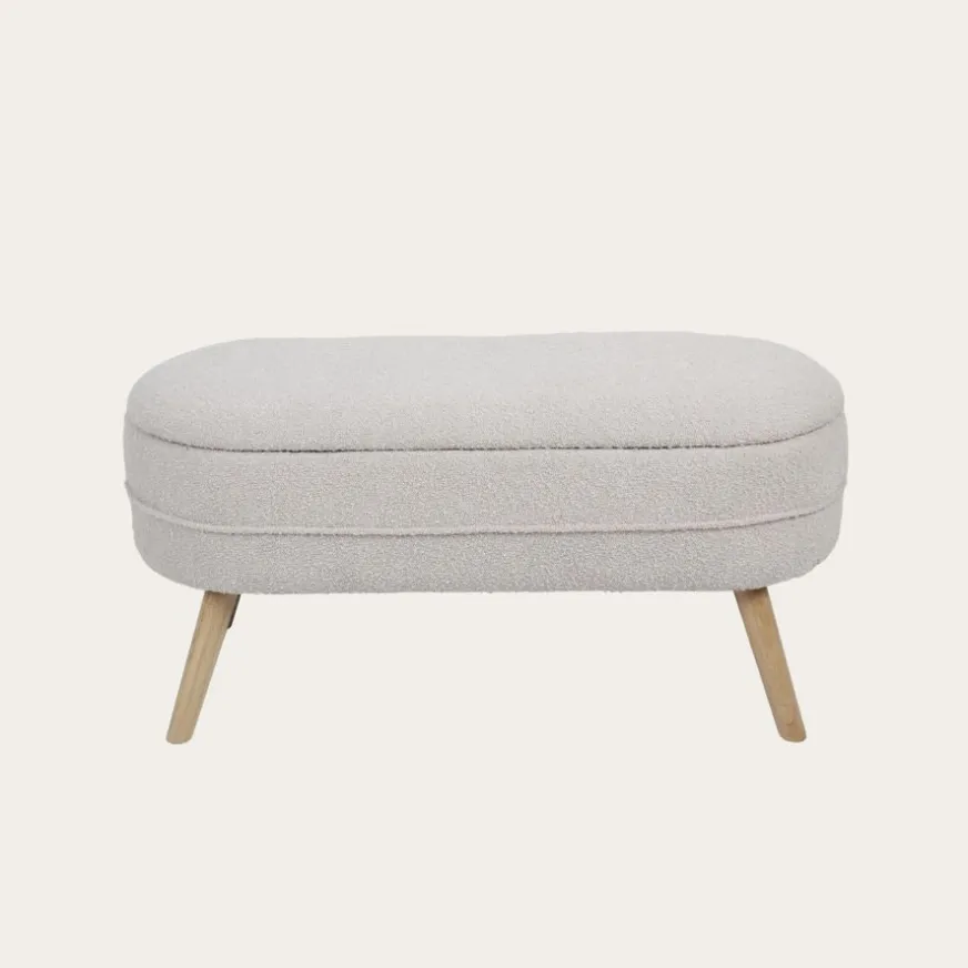 Banak Simon Banco descalzador con almacenaje tapizado en borreguito blanco