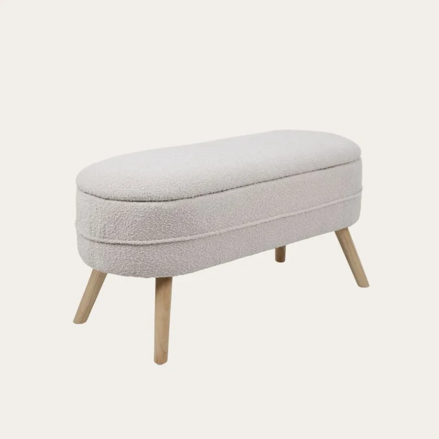 Banak Simon Banco descalzador con almacenaje tapizado en borreguito blanco