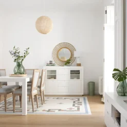 Banak Sisal Buffet étroit en bois laqué blanc