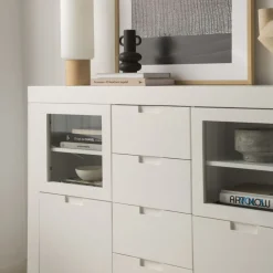 Banak Sisal Buffet étroit en bois laqué blanc