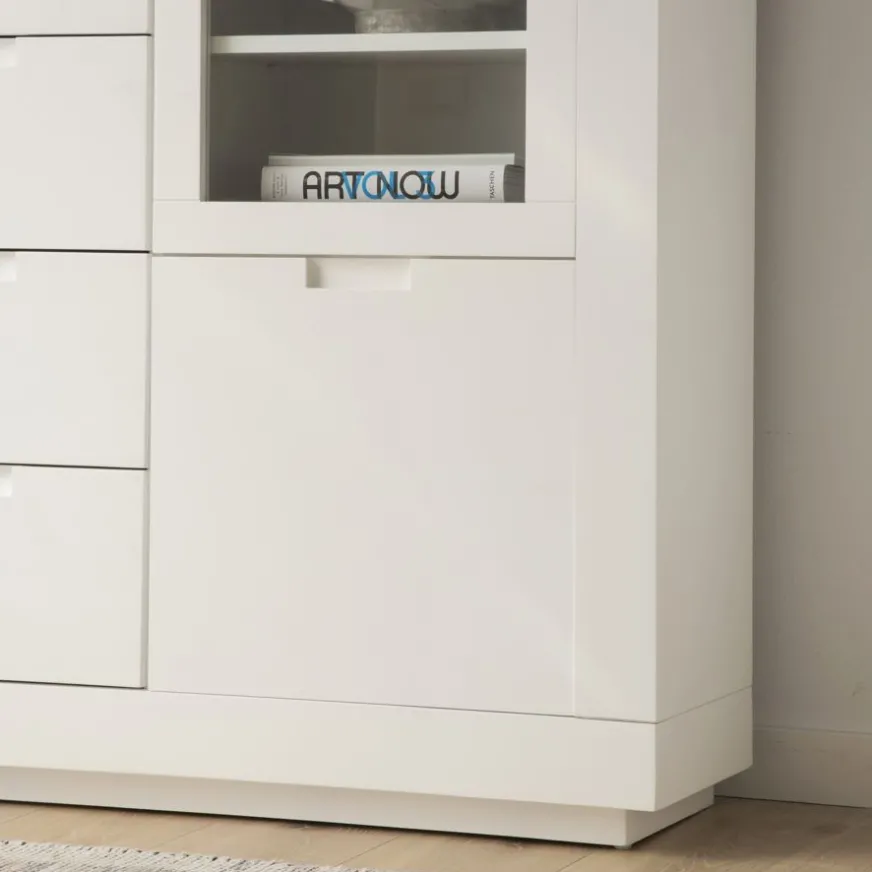 Banak Sisal Buffet étroit en bois laqué blanc