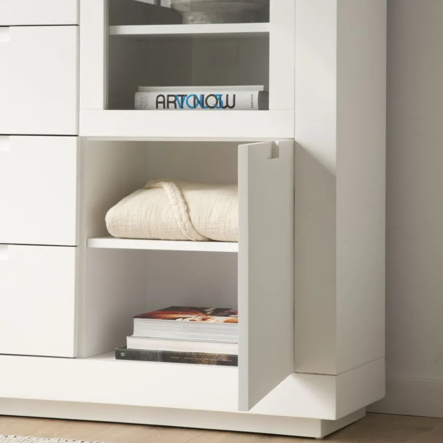 Banak Sisal Buffet étroit en bois laqué blanc