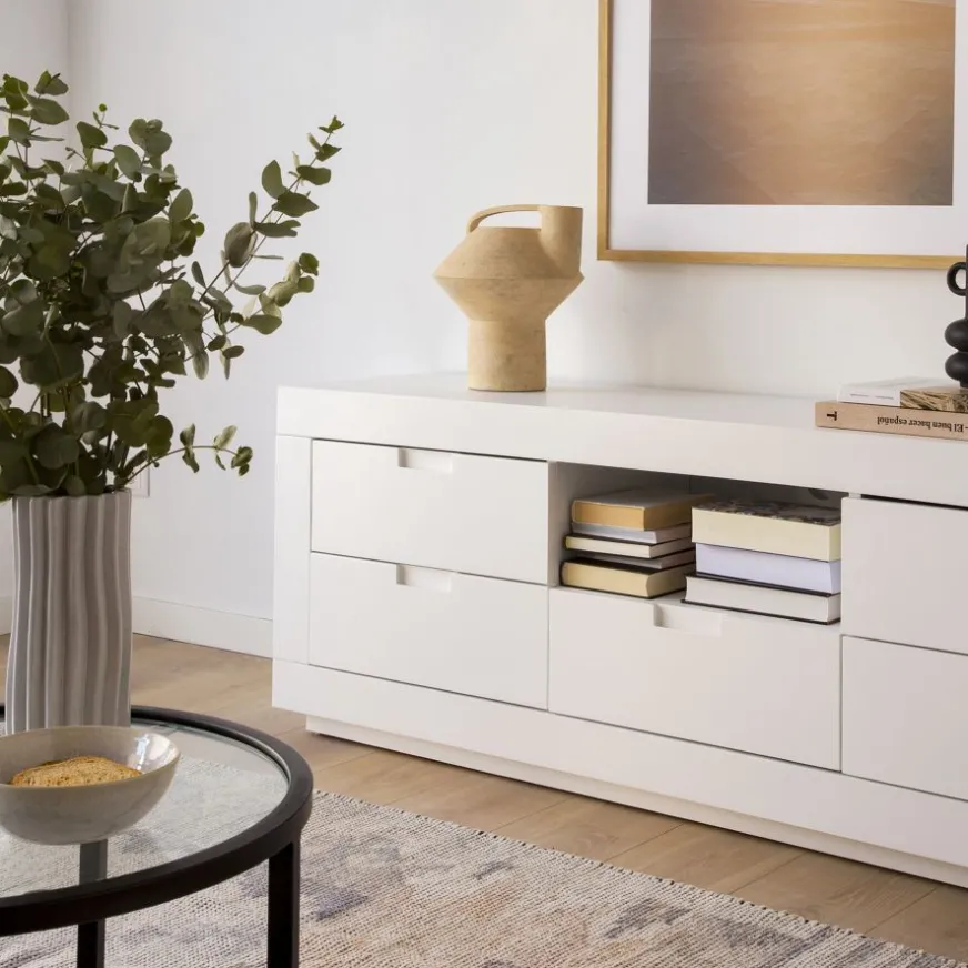 Banak Sisal Meuble tv en bois laqué blanc 160 cm