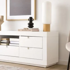 Banak Sisal Meuble tv en bois laqué blanc 160 cm