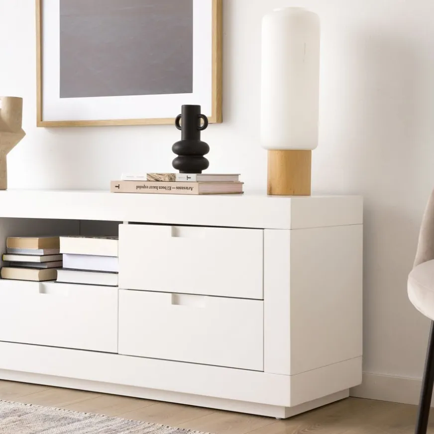 Banak Sisal Meuble tv en bois laqué blanc 160 cm