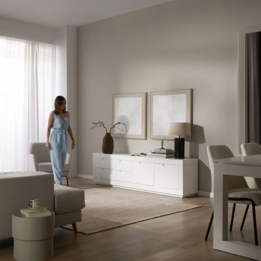 Banak Sisal Meuble tv en bois laqué blanc 200 cm