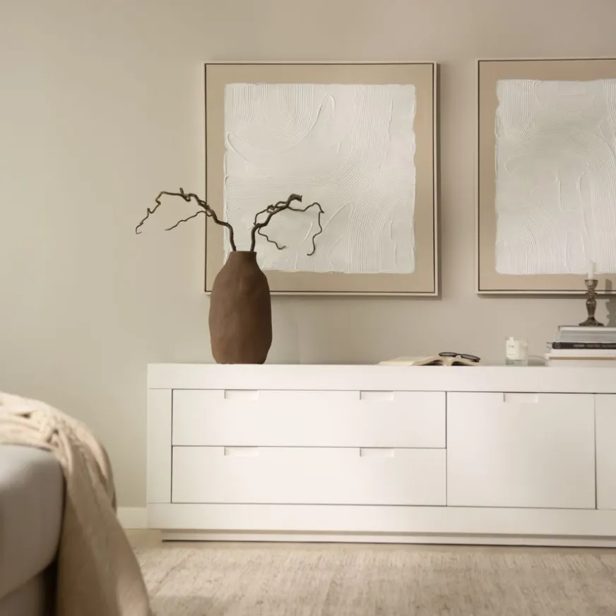 Banak Sisal Meuble tv en bois laqué blanc 200 cm