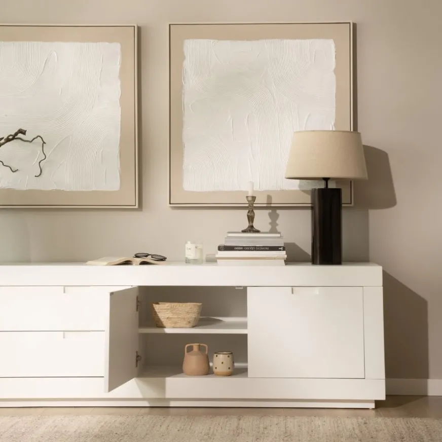 Banak Sisal Meuble tv en bois laqué blanc 200 cm