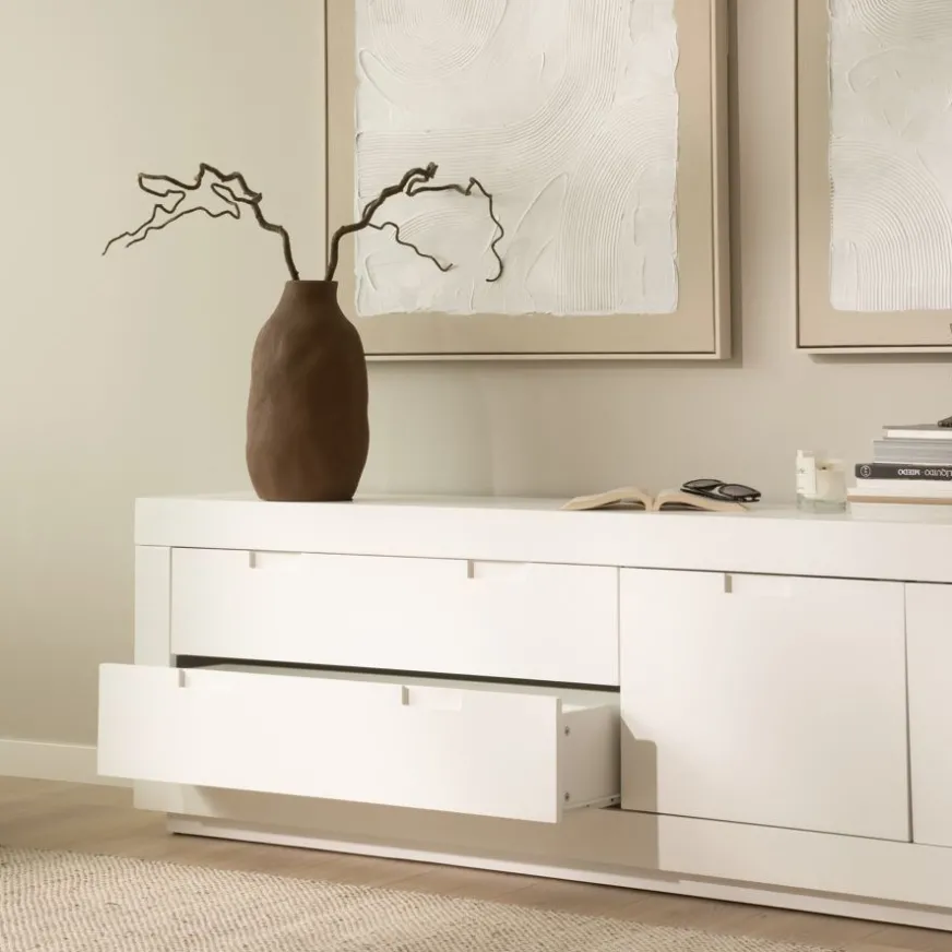 Banak Sisal Meuble tv en bois laqué blanc 200 cm