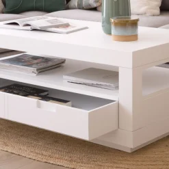 Banak Sisal Table basse en bois laqué blanc