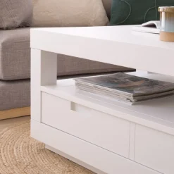 Banak Sisal Table basse en bois laqué blanc