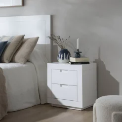 Banak Sisal Table de chevet laqué en blanc