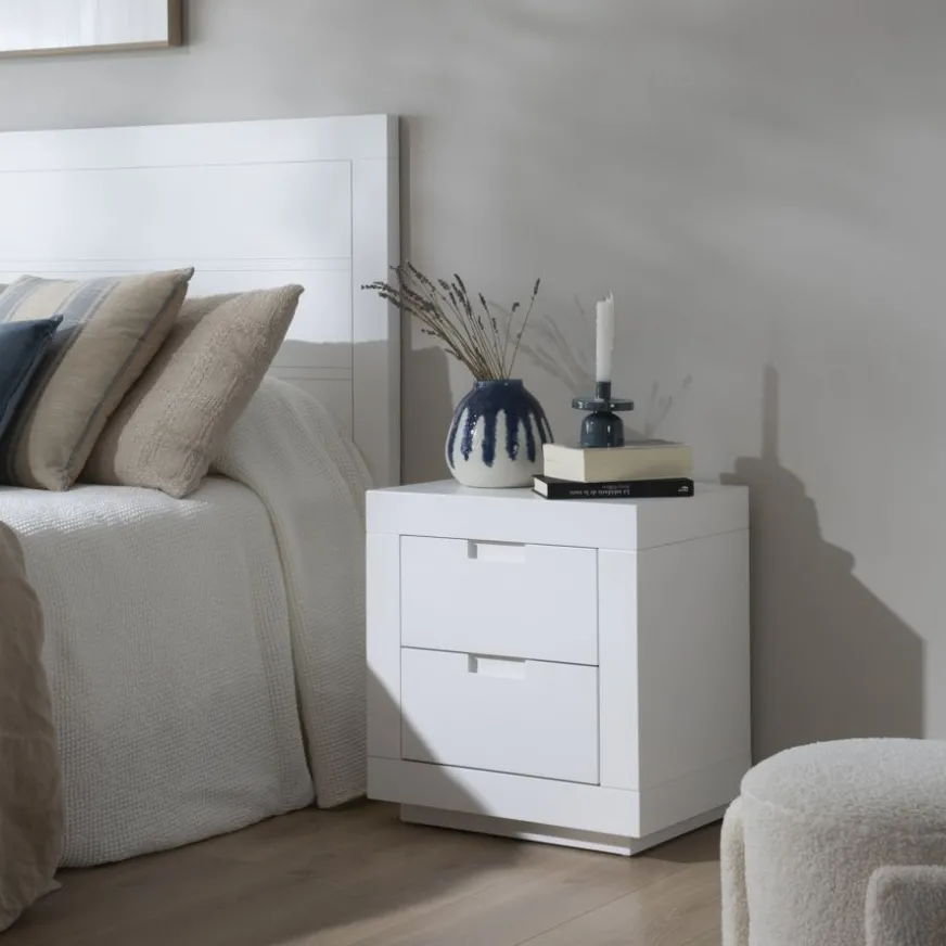 Banak Sisal Table de chevet laqué en blanc