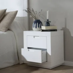 Banak Sisal Table de chevet laqué en blanc