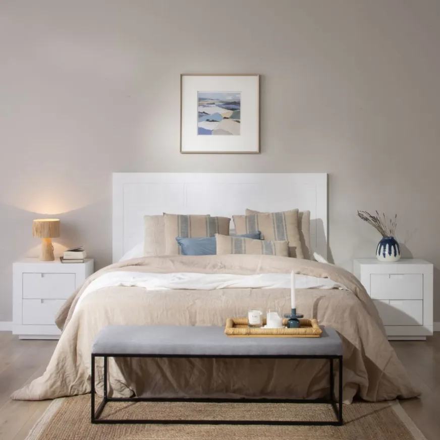 Banak Sisal Tête de lit en bois laqué blanc pour lit de 150 et 160