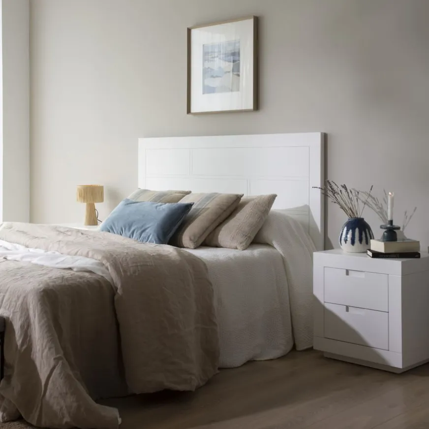 Banak Sisal Tête de lit en bois laqué blanc pour lit de 150 et 160