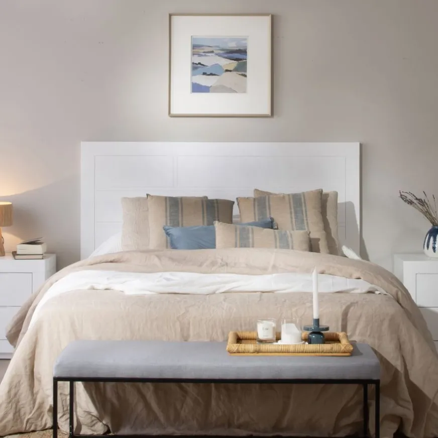 Banak Sisal Tête de lit en bois laqué blanc pour lit de 150 et 160