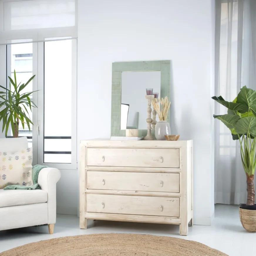 Banak Soho Commode en bois massif de couleur blanc décapé