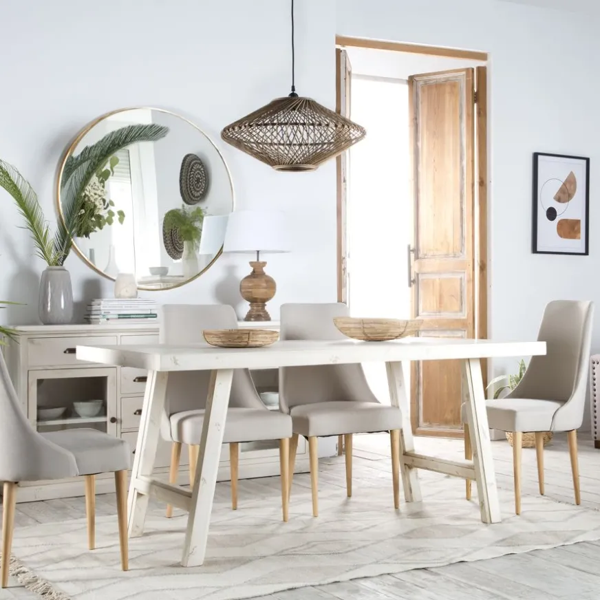 Banak Soho Mesa de comedor rectangular de madera color blanco decay