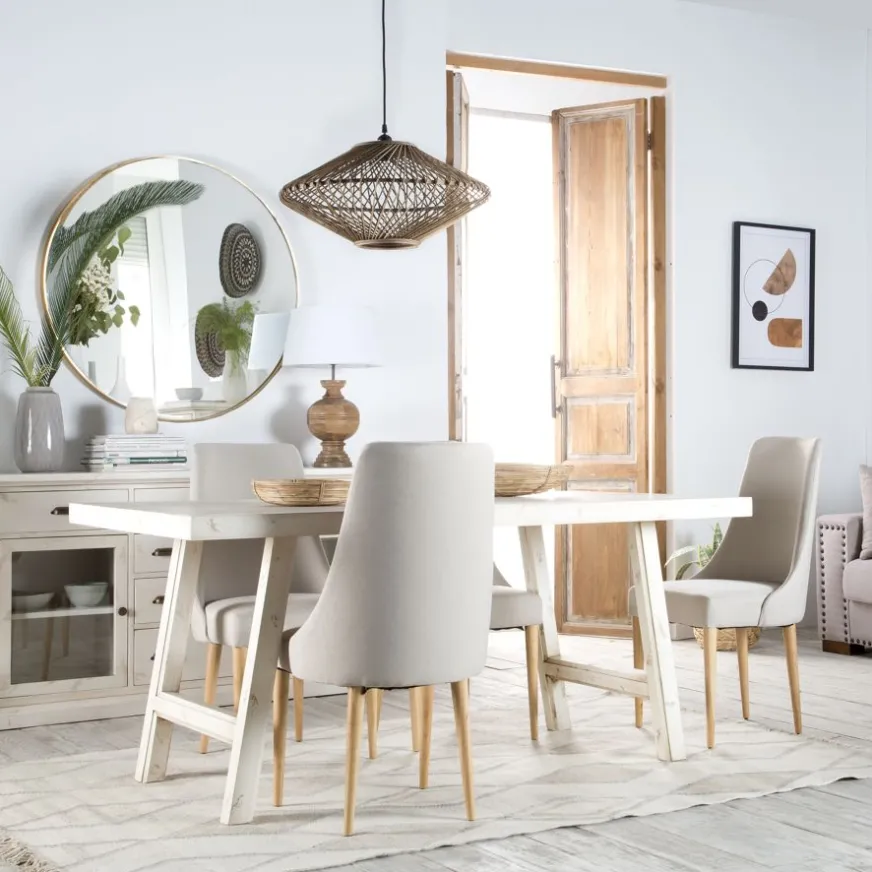 Banak Soho Mesa de comedor rectangular de madera color blanco decay