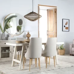 Banak Soho Mesa de comedor rectangular de madera color blanco decay