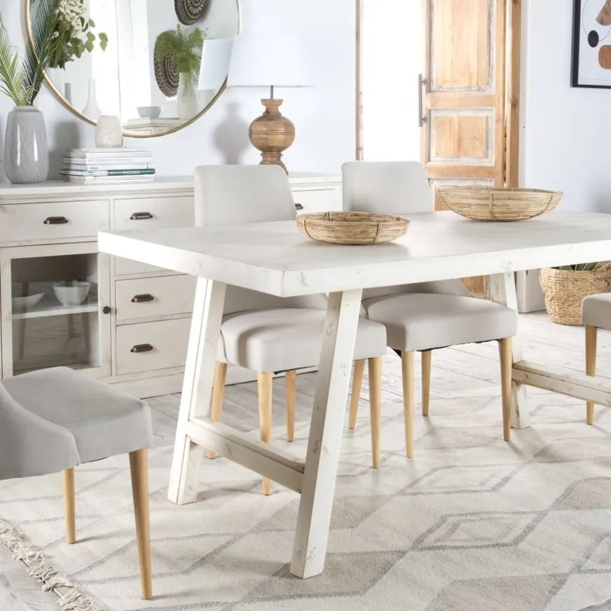 Banak Soho Mesa de comedor rectangular de madera color blanco decay