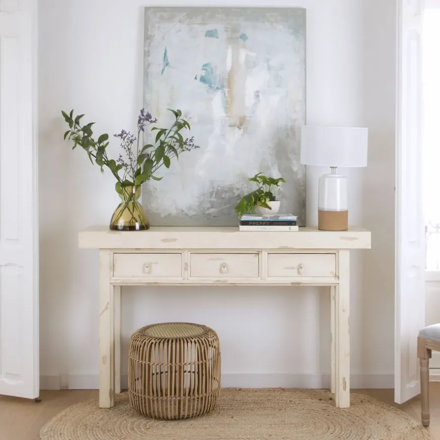 Banak Soho Meuble d'entrée en bois massif en blanc décapé