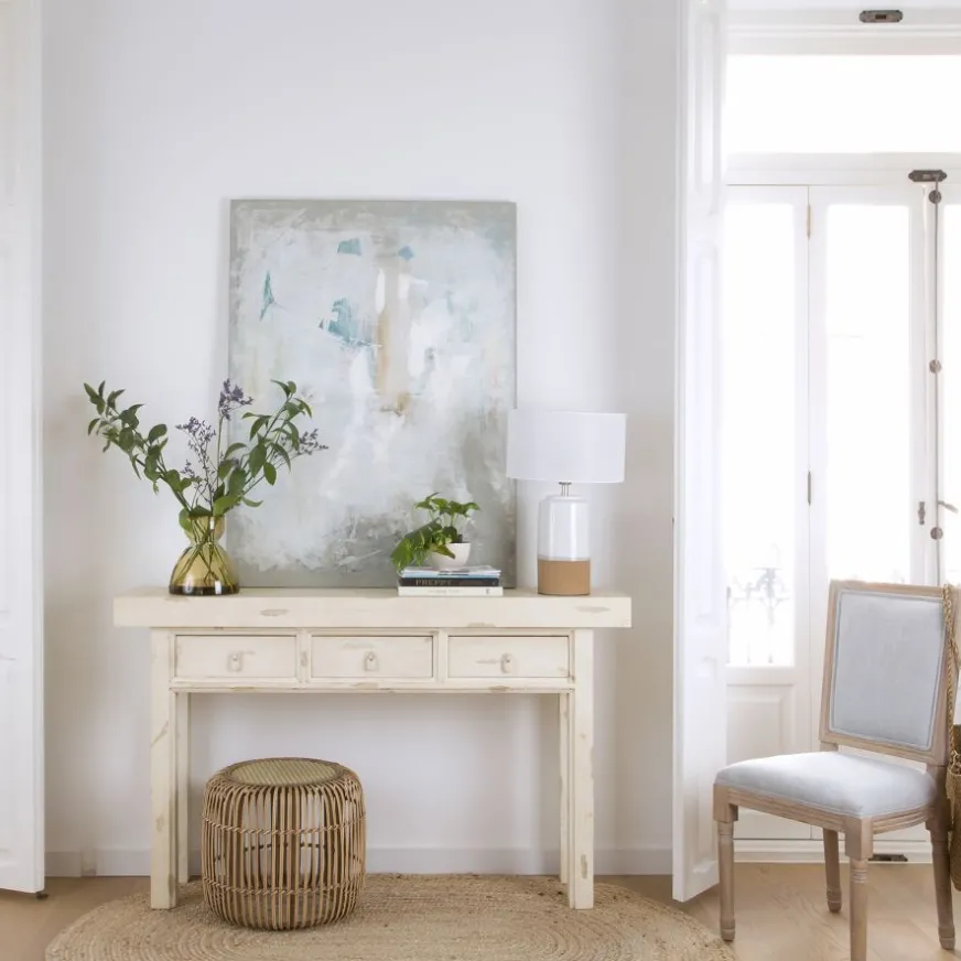 Banak Soho Meuble d'entrée en bois massif en blanc décapé