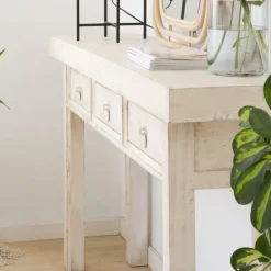 Banak Soho Meuble d'entrée en bois massif en blanc décapé