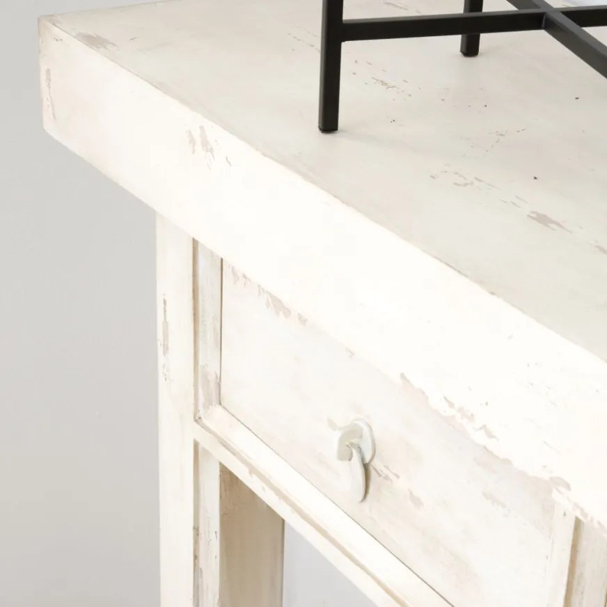 Banak Soho Meuble d'entrée en bois massif en blanc décapé